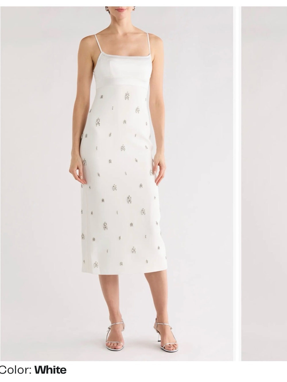 ALC White Embellished Slip Midi Dress